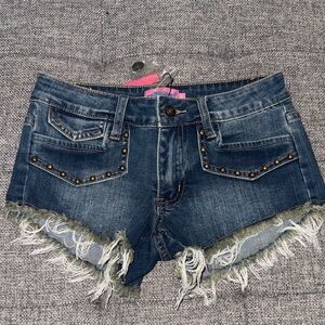 Edikted Women's Studded Low Rise Denim Micro Shorts size XS